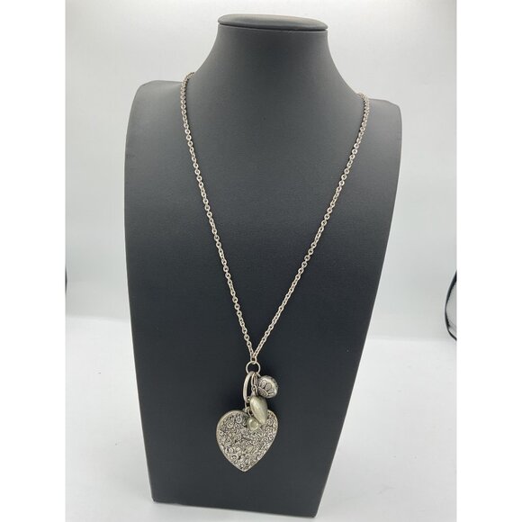 Silver-Tone Heart Pendant Necklace With Charms - Picture 1 of 4